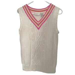 Vintage 1980s Liz Claiborne Sweater Vest White Sleeveless V-Neck Prep Size Small